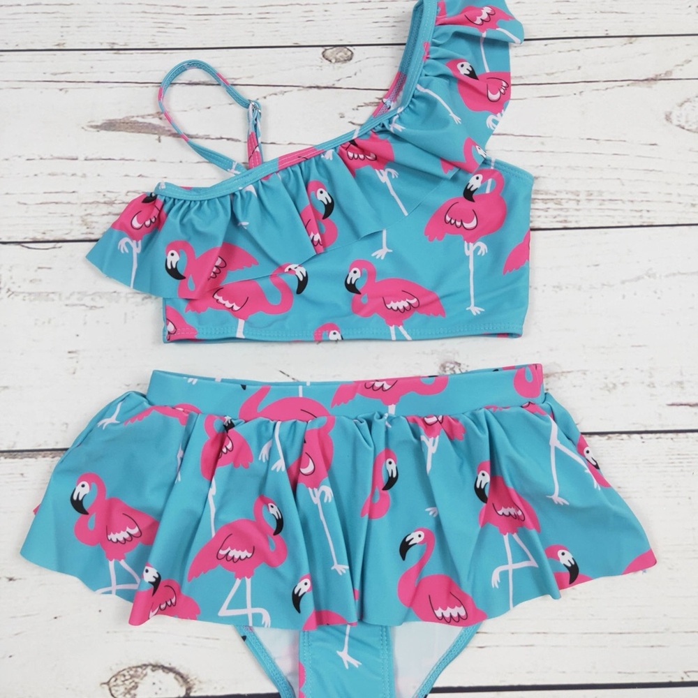 KIDS Flamingo Printed Two Piece Girls Summer Swim Set